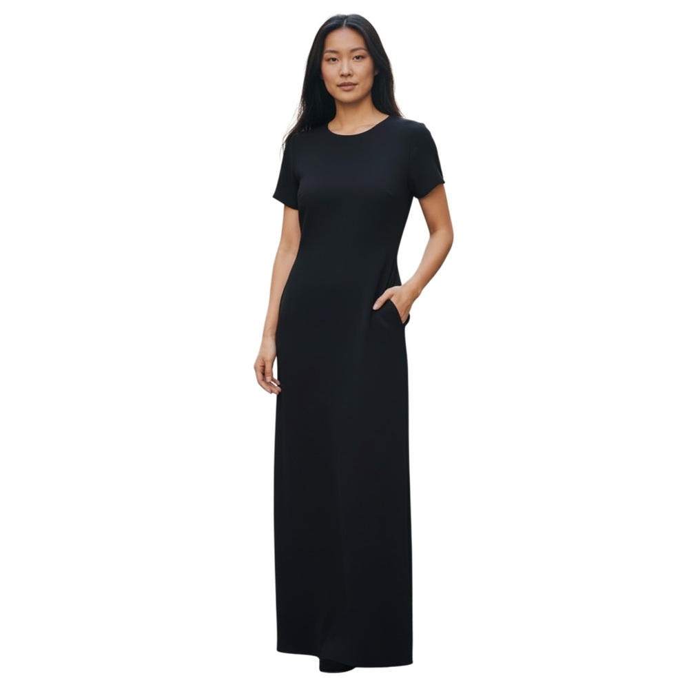 DONNA MORGAN Short Sleeve Maxi Dress With Pockets, Color Black, Size 2